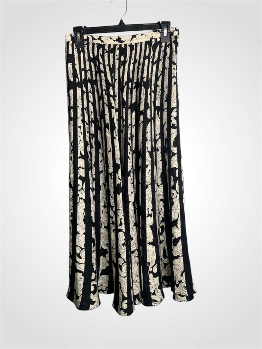 Maggy London Black and Cream Printed Maxi Vintage Silk Skirt 8